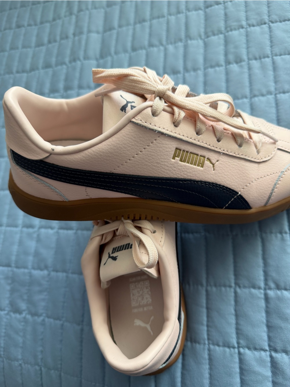 Puma Women's Pale Pink Sneakers with Navy Formstrip and Gum Sole
